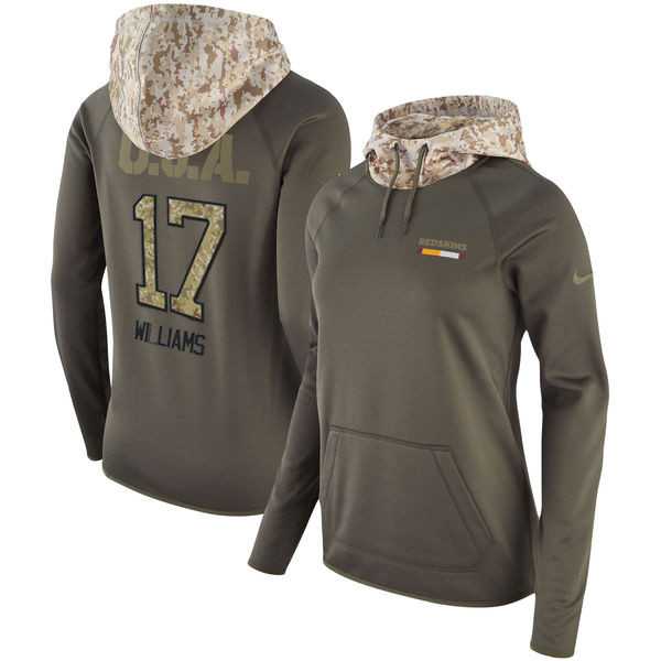 Women Nike Redskins 17 Trent Williams Olive Salute To Service Pullover Hoodie